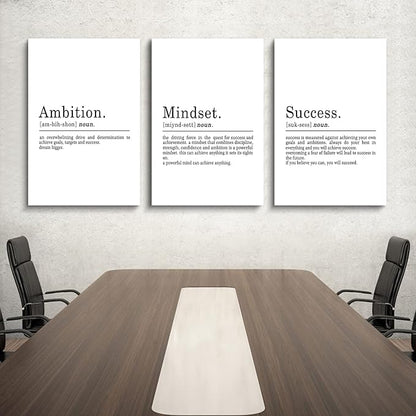 EPHANY ART - Inspirational Canvas Prints - Mindset Quotes, Motivational Wall Art Success Framed Entrepreneur Poster - Positive Quotes Wall Poster for Home Office Workplace (L-3pcs, 24x36inchx3pcs)