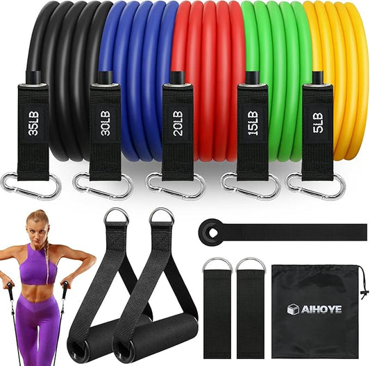Aihoye Resistance Bands for Working Out, Exercise Bands with Handles, Stretch Bands for Exercise, Workout Bands with Door Anchors for Physical Therapy & Strength Training