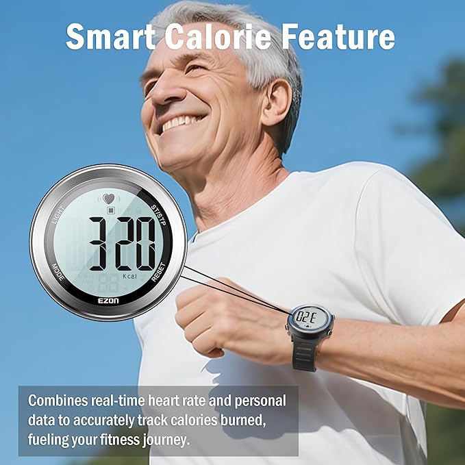 EZON Heart Rate Monitor and Chest Strap, Exercise Heart Rate Monitor, Sports Watch with HRM, Waterproof, Stopwatch, Hourly Chime T007