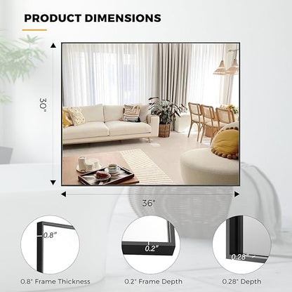 30x36 Inch Black Bathroom Mirror for Wall, Aluminum Frame Rectangle Rectangular Vanity Mirror, Modern Large for Bedroom, Living Room, Horizontal or Vertical