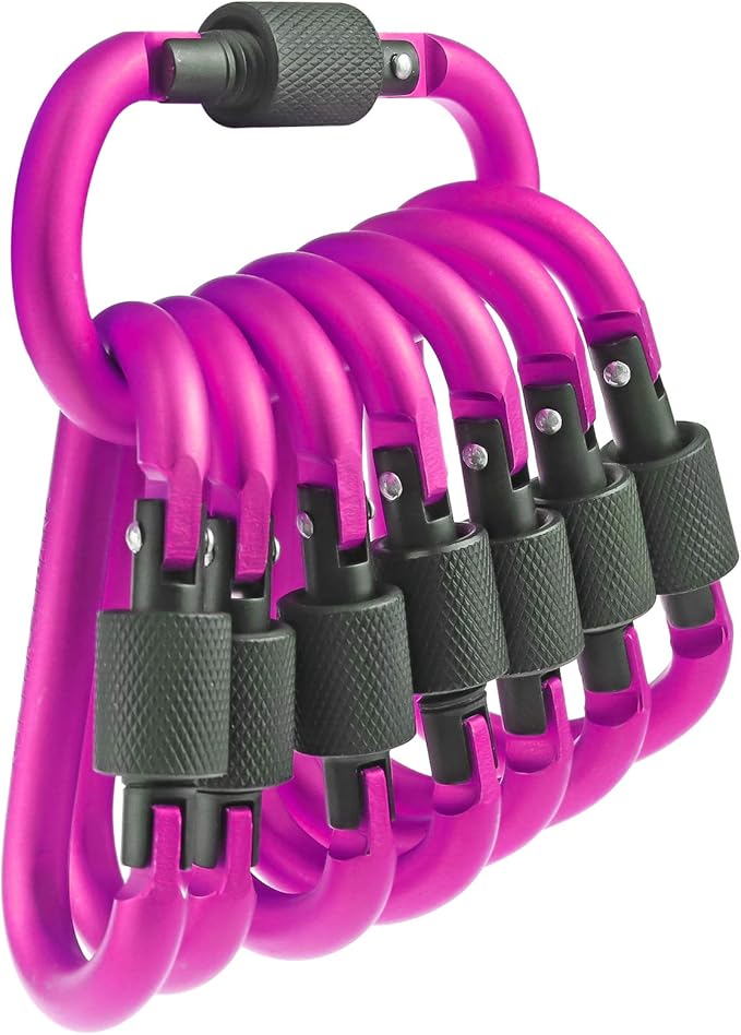10 Pack Aluminum D Ring Key Rings Hiking Clips Locking Carabiner for Hiking Camping Fishing and Outdoor Use，Clips with Screw Gate Multicolored