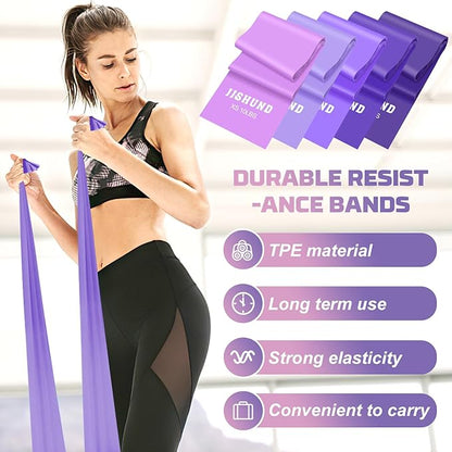 5 Pcs Resistance Bands, Professional Exercise Bands Elastic Stretch Bands for Fitness Yoga Pilates Stretching Strength Training, Workout Bands for Women and Men Home Gym