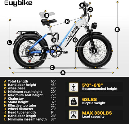 Electric Bike for Adults 1400W Peak, 48V 20AH(960WH) Removable Battery, 20"x4" Fat Tire Full Suspension 80 Miles Range Step-Thru 30+MPH Hunting Ebike, 7-Speed Dual Brakes Electric Bicycle