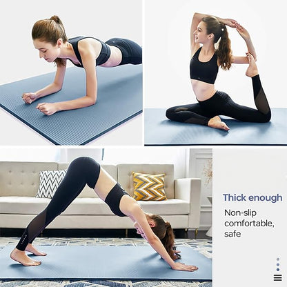 Thick Yoga Mat Non Slip, Large Size 72" L x 32" W x 0.6" TH, Premium Exercise & Fitness Mat with Carrying Strap and Bag, Workout Mats for Home