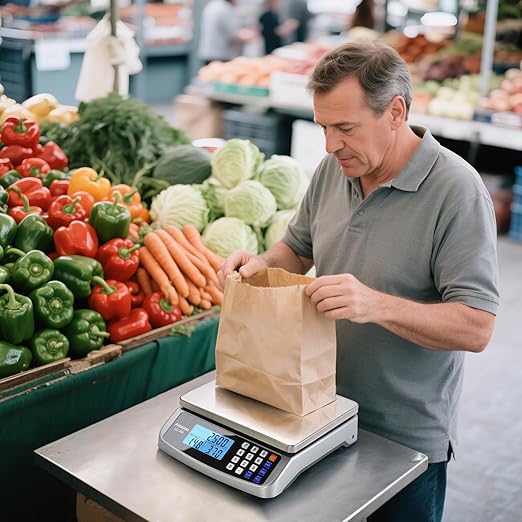 110lb Food Scale, Commercial Kitchen Scale with Price Computing, Plug-in Usable, 0.05oz/1g, 304 Stainless Steel, for Cooking, Vegetables, Farm, Industry, Counting. LC300