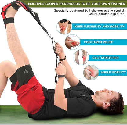 RDX Yoga Stretching Strap, Ankle Ligament Stretcher Belt with Loops Ligament Stretch Band, Fitness Leg Stretcher for Plantar Fasciitis, Foot Stretch Assist for Hamstring, Flexibility Exercise