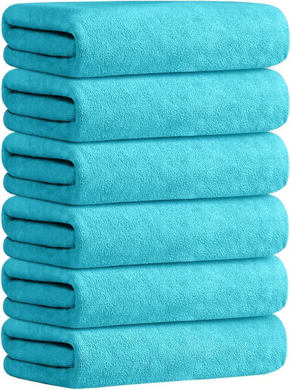 JML Microfiber Bath Towels, Bath Towel Set (6 Pack, 27" x 55") - Extra Absorbent and Fast Drying,Multipurpose Microfiber Towel for Bath, Beach, Pool, Sports, Yoga - Sky Blue