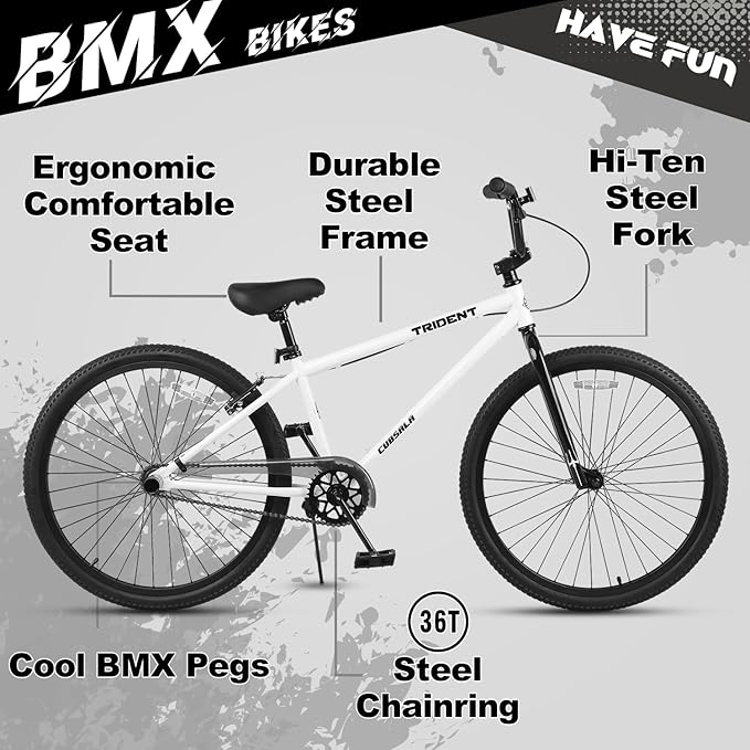 20 24 26 Inch BMX Race Bike Trident Bicycles Beginner-Level to Advanced Riders with 2 Pegs, Multiple Colors