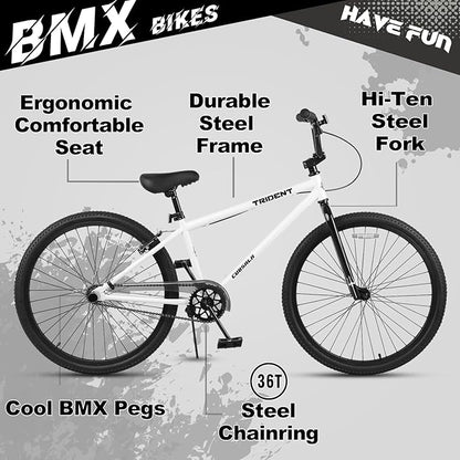 20 24 26 Inch BMX Race Bike Trident Bicycles Beginner-Level to Advanced Riders with 2 Pegs, Multiple Colors