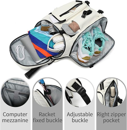 Gym Duffle Tennis Bag Backpack 4-Way Waterproof with Shoes Compartment for travel Sport Hiking laptop (Sea salt white02)