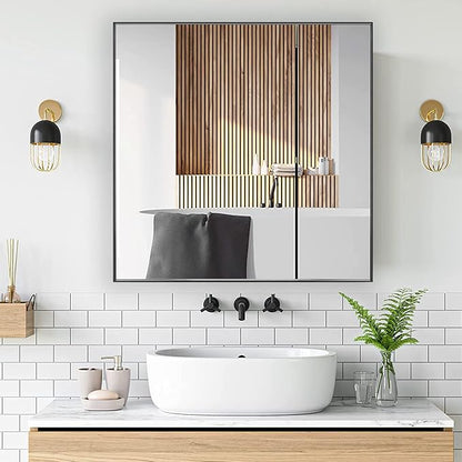 30x30 Inch Black Bathroom Mirror for Wall, Aluminum Frame Rectangle Rectangular Vanity Mirror, Modern Large for Bedroom, Living Room, Horizontal or Vertical