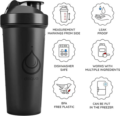 1 PACK, 24 oz Shaker Bottle with Powerful Wire Whisks for Protein Mixes | Leakproof Blender Shaker Bottle (Black)| BPA-Free & Dishwasher Safe | Shaker Cup for Protein Shakes