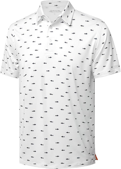 Golf Shirts for Men - Moisture Wicking Short Sleeve Performance Sport Casual Striped Collared Mens Polo Shirt