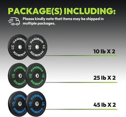 2-Inch Bumper Plates High Bounce, Olympic Weight Plate Set 45/100/160/190/260/300lb, Barbell Weight Plates Set for Home Gym, Colored Weights Rubber Strength Training Plate for Weight Lifting