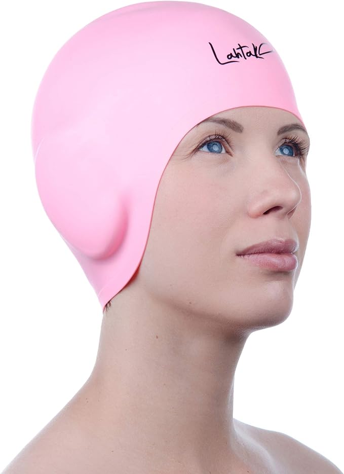 3D Swim Caps - Ear Protection Swimming Cap for Women & Men - Silicone, Waterproof - Fits Long & Short Hair - Adult & Youth