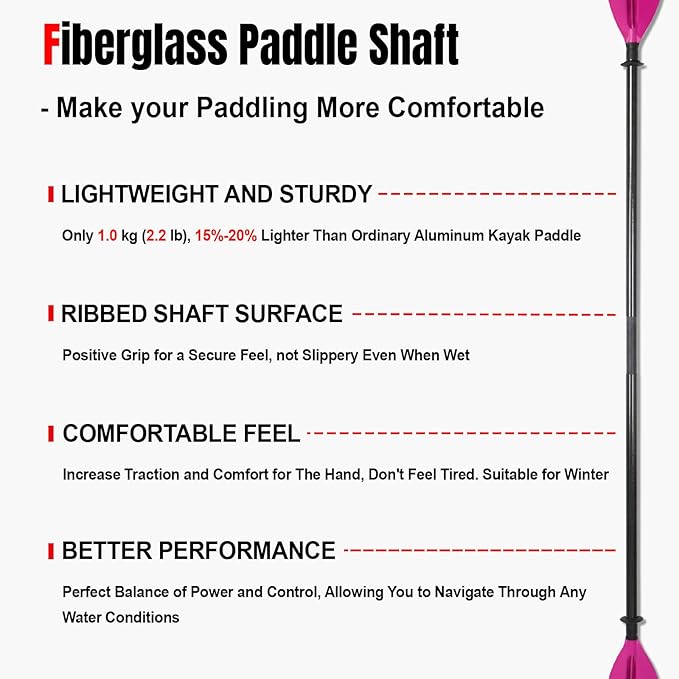 Kayak Paddles with Fiberglass Shaft and Reinforced PP Blade, Floating Adjustable Kayaking Oars, 3 Piece, 220-240 cm/86-94 Inches, 240-260 cm/94-102 Inches