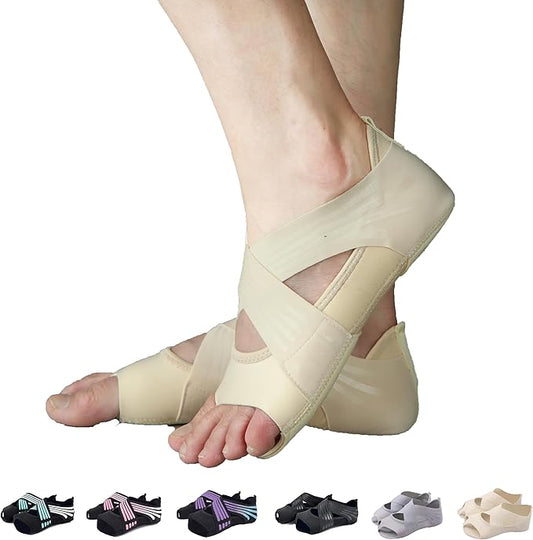 ABIRAM Yoga Socks Toeless Non-Slip Grips & Straps, for Pilates, Barre, Ballet, Bikram, Workout for Women