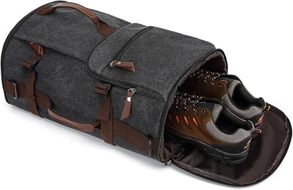 Kalesi Gym Duffle Bag Backpack 4-Way Vintage canvas with Shoes Compartment for travel Sport Hiking laptop (Vintage black)