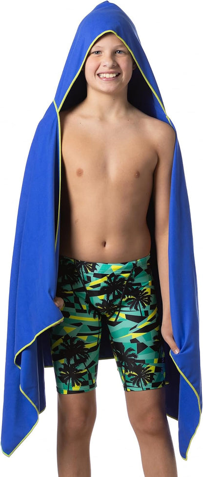 Flow Hydro Sport Towel - Microfiber Quick Dry Swimming Towels for Swim, Pool, Triathlon, and Other Water Sports in Medium, Large, Extra Large, and Hooded Sizes (Blue, Large w/Hood)