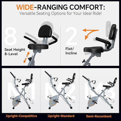 Foldable Exercise Bike Stationary Bikes for Home, 5 IN 1 Indoor Workout Bike, Cycling Bike with 16-Level Quiet Magnetic Resistance, 6.6 LBS Flywheel and 300LBS Capacity, 2025 Designed 817 X-bike