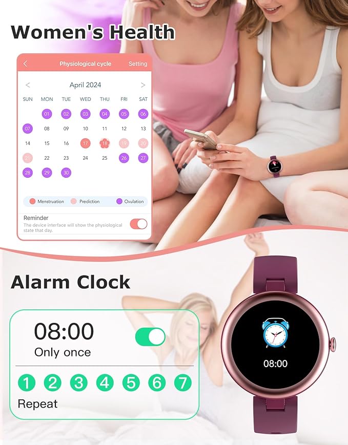 Fitness Tracker, Round Fitness Watches for Women with Bluetooth Call Heart Rate Monitor Sleep Tracker Calorie/Step Counter, Birthday Gift for Women Lady Mom Waterproof (Purple)