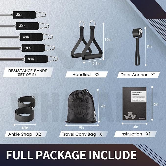 WHATAFIT Resistance Bands, Exercise Bands，Resistance Bands for Working Out, Work Out Bands with Handles for Men and Women Fitness, Strength Training Home Gym Equipment