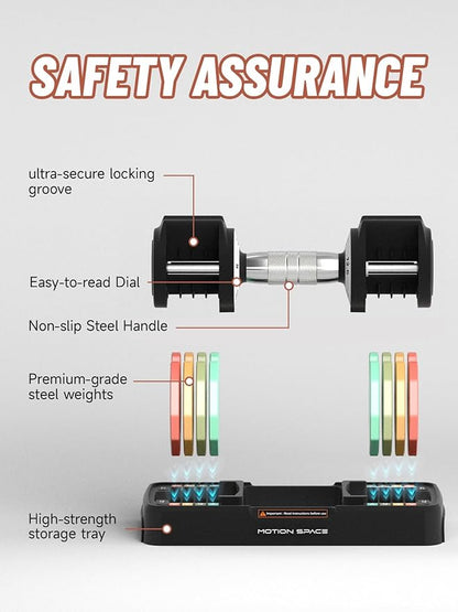 Adjustable Dumbbells Set 12.5LB/22.5LB Pair, 1-Sec Fast Adjustable 5 Weights by Turning Handle, Premium Comfort Non-slip Metal Dumbbells with Tray, Compact Size for Full Body Home Workout