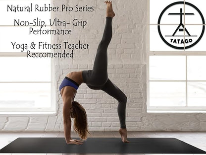 Tatago Hot Yoga Mat Non Slip-Professional Grade Natural Rubber Yoga Mat, Pliates Mat, Stretching Mat or exercise mats for home workout. Nonslip for Hot and Sweaty Classes. Includes Yoga Strap for Carrying and Stretching too.