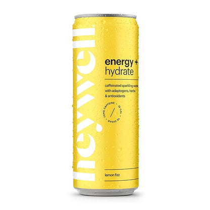 Heywell Sparkling Adaptogenic Water Energy and Focus, Lemon Fizz Flavor 12 Fluid Ounce (Pack of 12) - Caffeinated, Organic, Non GMO, Vegan, Gluten Free, Dairy Free