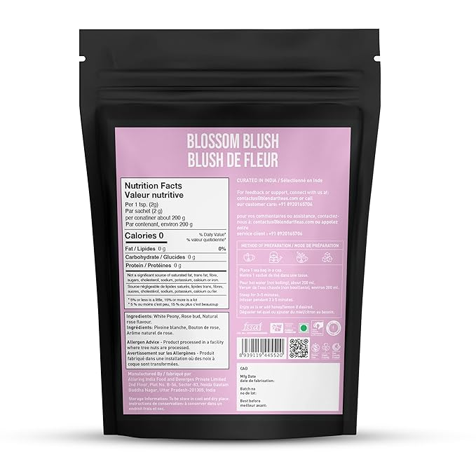 Blendart Blossom Blush Rose White Tea Bags Delicate Caffeinated Tea Made from Fresh Leaves. Natural Premium White Tea Bags -100 Pyramid Tea Bags