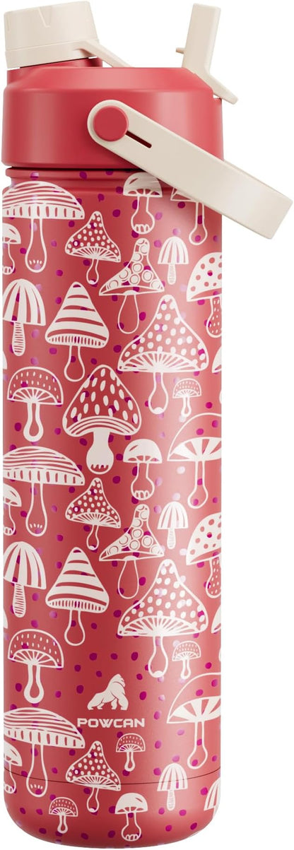 26 oz Insulated Water Bottle with 2-in-1 Straw and Spout Lid, Keep Cold 24H, Leak-Proof, Fits in Car Cup Holder, Stainless Steel Water Bottle for Sports, Travel, Gym, and School (Shroom Parade)