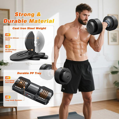 XDDIAS Adjustable Dumbbell Set of 2, 25/55/80LB Dumbbell Set-1Sec Adjustable Weights-5/10 in 1 Free Weights Dumbbells Set with Effortless Tray/No-Slip Handle-Compact Size for Women/Men at Home Gym