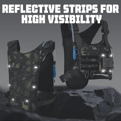 Hydration Vest with 2L Water Bladder for Men and Women,Lightweight Adjustable Hydration Backpack,Reflective Running Hydration Chest Bag for Hiking Climbing Cycling