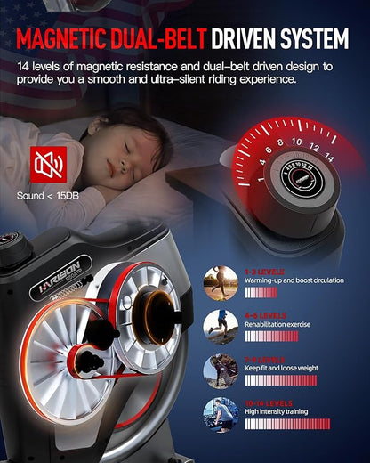 HARISON Pro Recumbent Exercise Bike 400 lbs Capacity, Magnetic Recumbent bike for Adult and Seniors, Recumbent Stationary bike for Home with Smart Bluetooth App, 2 in 1 LCD Monitor and Tablet Holder