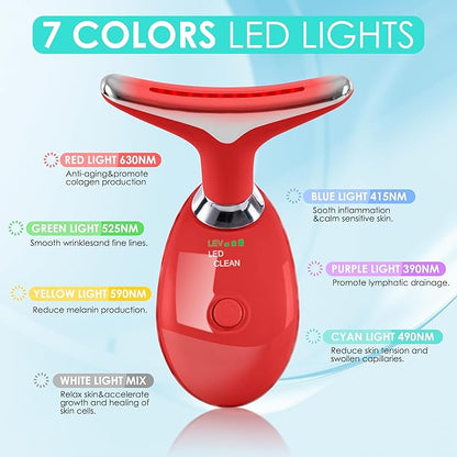 Facial Massager Red-Light-Therapy-for-Face and Neck, Face 𝖲 culpting Wand with 7 Color (Bright Red)