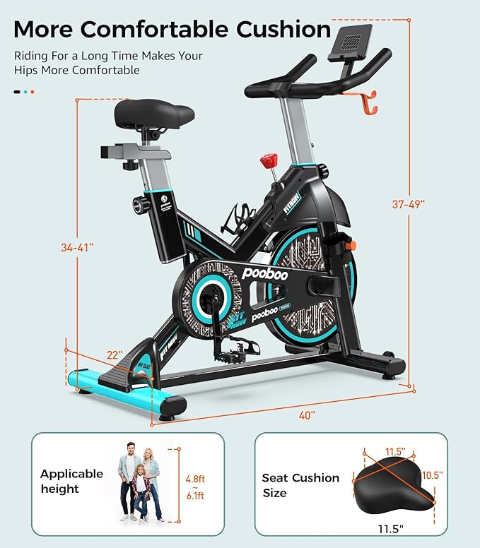 pooboo Exercise Bike, Adjustable Magnetic/Brake Pad Resistance Silent Belt Drive, Indoor Cycling Bike for Home Cardio, Fitness Stationary Bike with 350lbs/300lbs Weight Capacity &Upgraded Version Seat