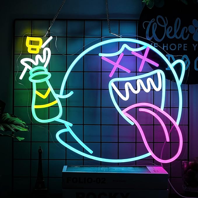 Ghost Neon Sign for Wall Decor Ghost Face Neon Light Gaming Led Neon Signs Colorful LED Neon Lights for Gaming Zone Man Cave Bedroom Decoration