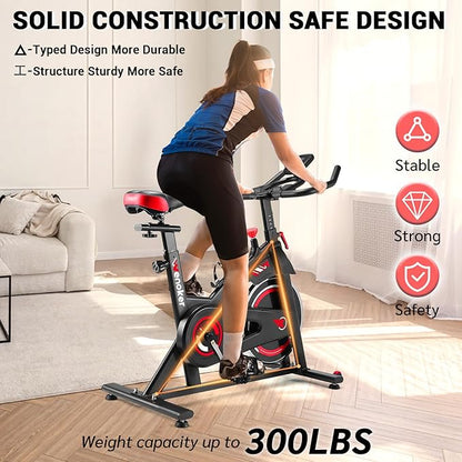 Exercise Bike, Wenoker Stationary Bike for Home, App Supported Indoor Bike with Silent Belt Drive, Heavy Flywheel, Multi-grips Handlebar and Upgraded Digital Display