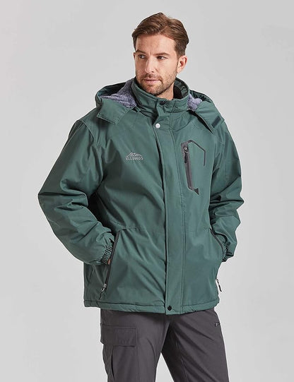 ELLSWOS Men's Waterproof Ski Jacket Winter Snow Coat Warm Hooded Raincoat Windproof Windbreakers