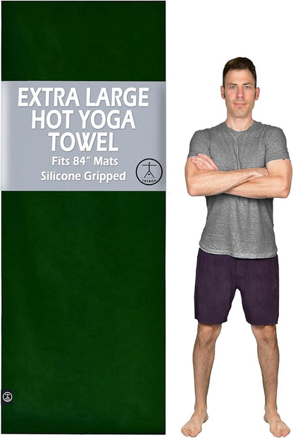 Tatago Hot Yoga Mat Towel Non Slip for Hot Yoga (72-84 inch Mats) Our Hot Yoga Towel Non Slip Silicone Dabs & Absorbent Microfiber Blend Gives You More Grip As You Drip! (Ezmeraldo, XL - 84")