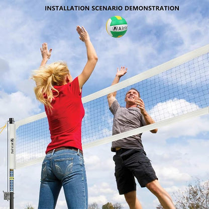 Heavy Duty Volleyball Net Outdoor with Steel Anti-Sag System, Adjustable Aluminum Poles, Professional Volleyball Nets Set for Backyard and Beach, Volleyball and Carrying Bag