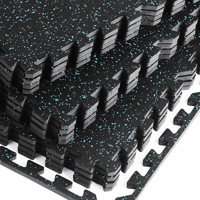 0.56 Inch Thick Gym Flooring for Home Gym 48 Sq 12 Pcs 24 x 24in Tile,