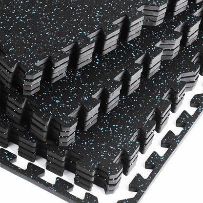 0.56 Inch Thick Gym Flooring for Home Gym 48 Sq 12 Pcs 24 x 24in Tile,