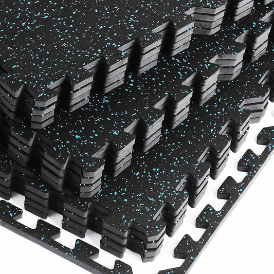 0.56 Inch Thick Gym Flooring for Home Gym 48 Sq 12 Pcs 24 x 24in Tile,