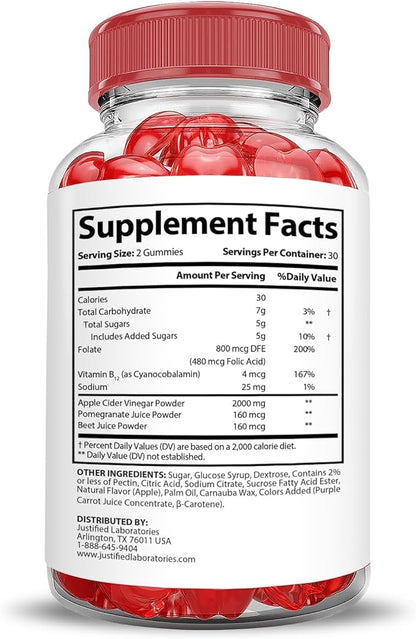 Justified Laboratories (2 Pack Trim Tummy Keto ACV Gummies Extreme 2000MG Trim Tummy Keto Gummies Apple Cider Vinegar Formulated with Pomegranate Beet Juice Powder B12 Vegan Non GMO 120 Gummys