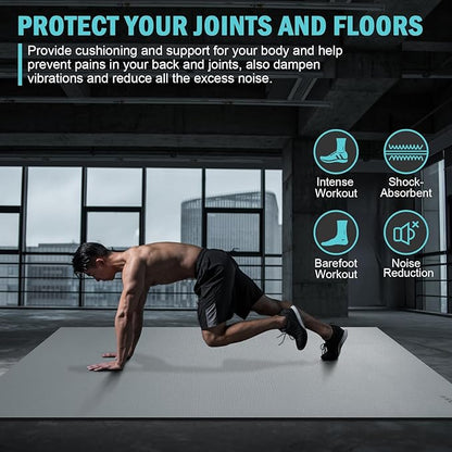 Large Exercise Mat 8'x5'|12'x6' Workout Mat for Home Gym Mats Exercise Heavy Duty Gym Flooring Fitness Mat Large Yoga Mat Cardio Mat for Weightlifting, Jump Rope, MMA, Shoe-Friendly