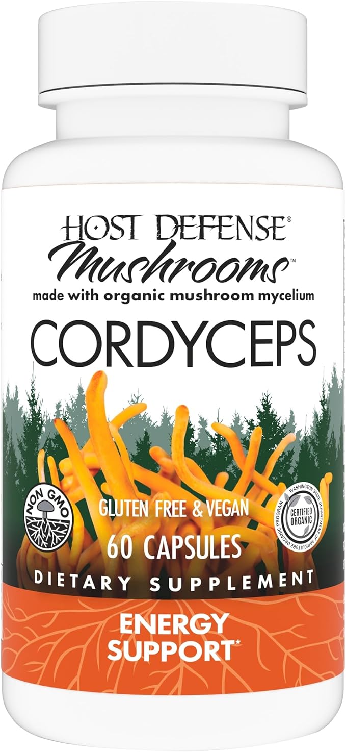 Host Defense Cordyceps Capsules - Immune & Energy Support Supplement - Kidney Health Supplement with Cordyceps - Fitness Support Supplement to Aid Oxygen Uptake - 60 Capsules (30 Servings)*