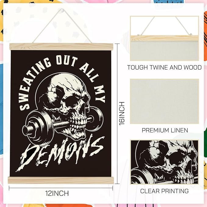 Gym Dumbbell Motivational Posters College Dorm Posters Gifts for Guys Friends Sweating Out All My Demons Gym Flag Wall Art Decor Sign for Home Gym Bedroom Office