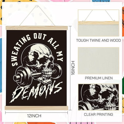 Gym Dumbbell Motivational Posters College Dorm Posters Gifts for Guys Friends Sweating Out All My Demons Gym Flag Wall Art Decor Sign for Home Gym Bedroom Office