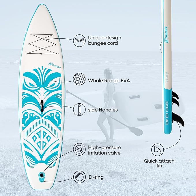 Inflatable Paddle Board,Stand Up Paddle Board Set, Extra Wide SUP Board with Removable Fin, Floating Paddle, Hand Pump, Waterproof Phone Pouch,Traveling Board